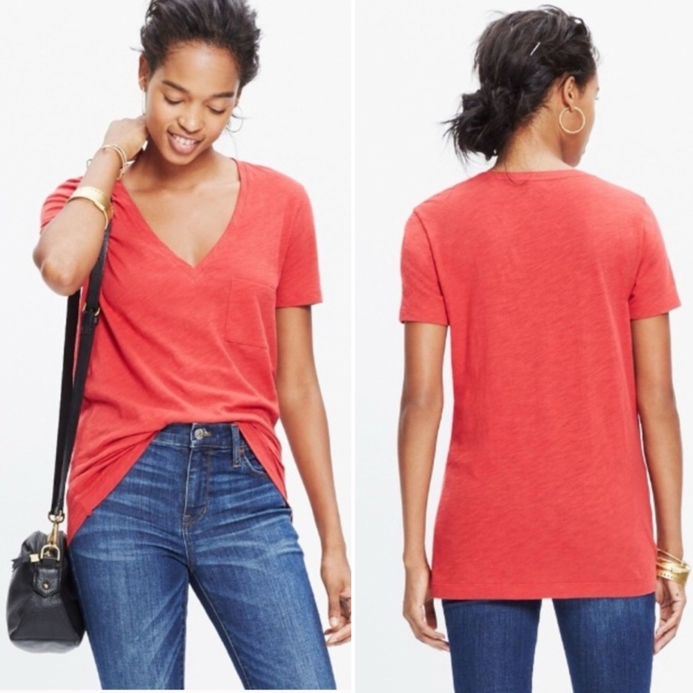 Madewell Coral Short Sleeve V-Neck Tee